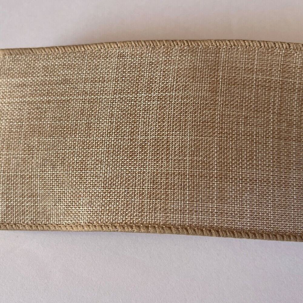 Celebrate It Wired Ribbon Christmas Wreath Tan Faux Linen Jumbo 2.5 in × 75 ft - Picture 4 of 6